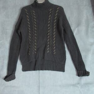 Express Sweater Womens Small Black Knit Ribbon Moto Long Sleeve Goth Grunge Punk